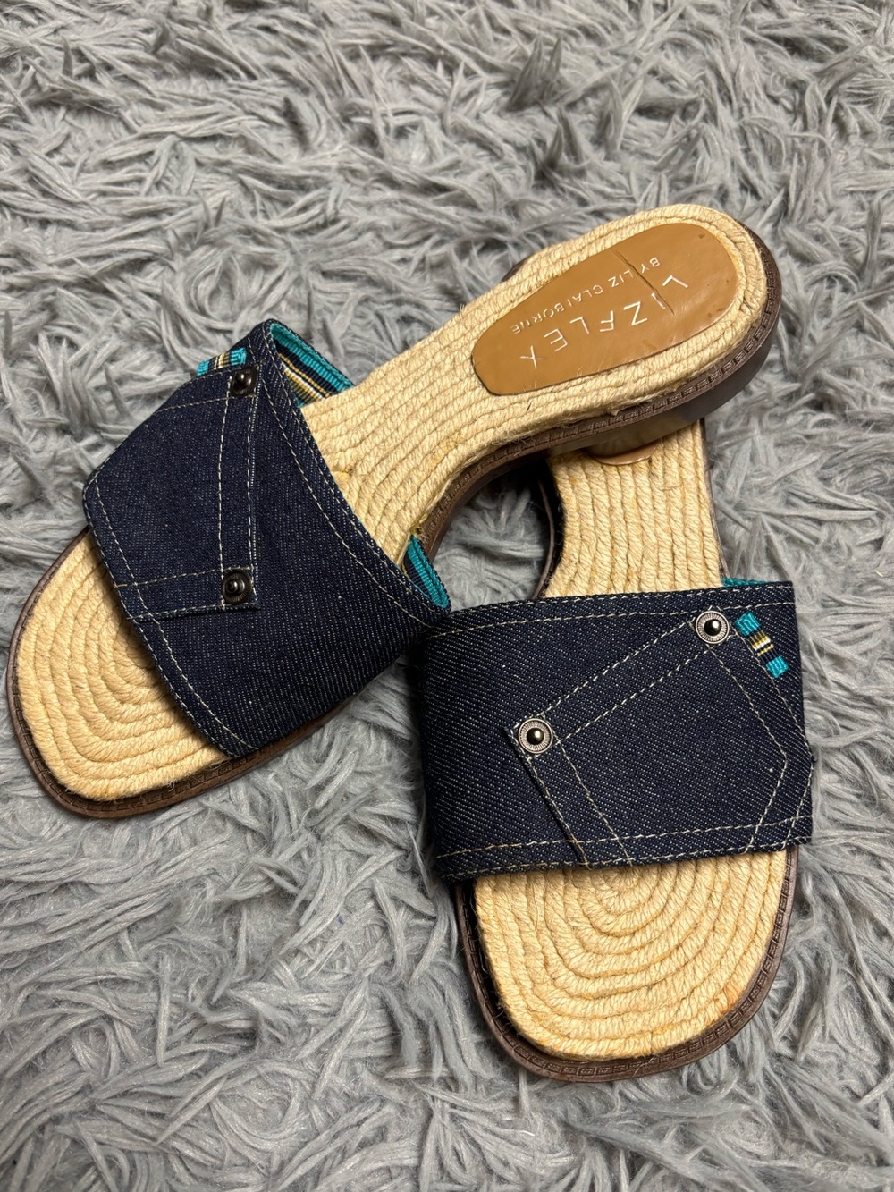 Lizflex by Liz Claiborne “Oceania” Denim Slide Sandals